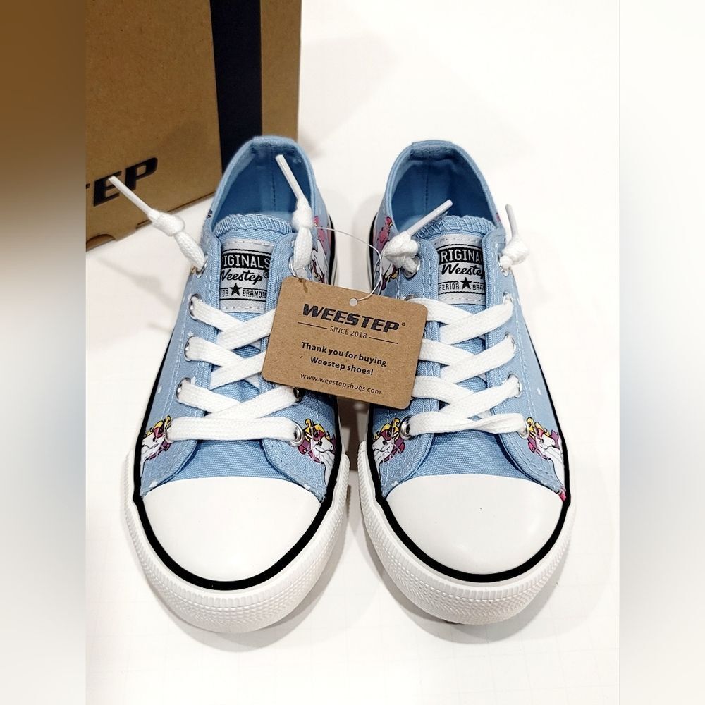 Weestep Kids Girls Lace Up Blue Unicorn Canvas Sneakers Shoes Size 11 NWT, NWB - Picture 6 of 16